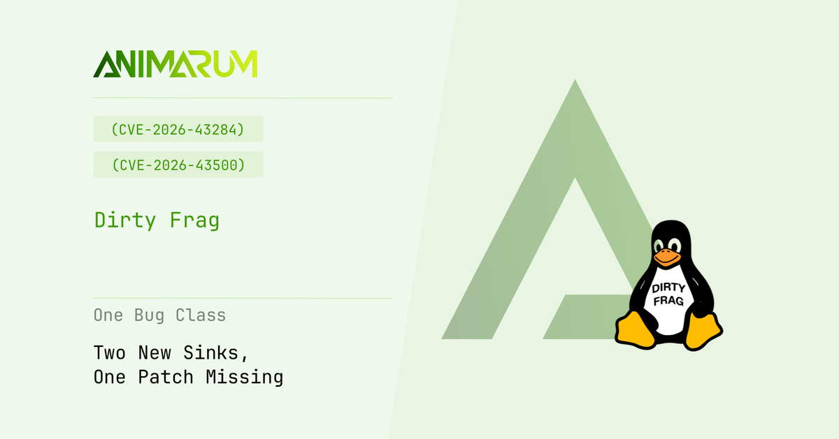 Dirty Frag (CVE-2026-43284 / CVE-2026-43500): One Bug Class, Two New Sinks, One Patch Missing
